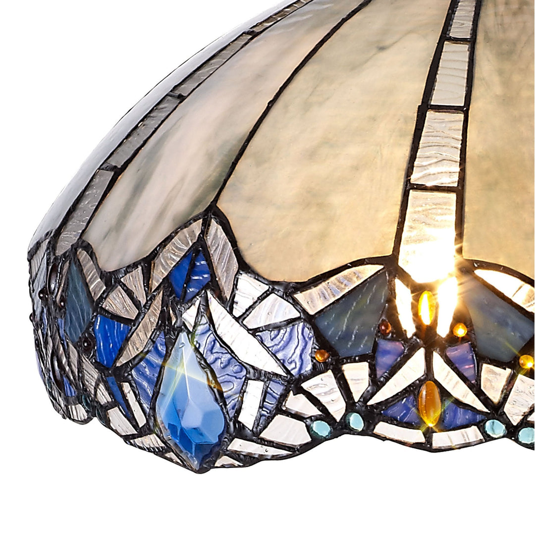 Nelson Lighting NLK01559 Ossie 2 Light Octagonal Table Lamp With 40cm Tiffany Shade Blue/Aged Antique Brass