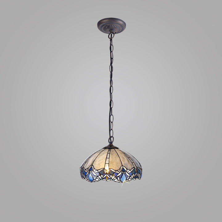 Nelson Lighting NLK01569 Ossie 1 Light Down Light Pendant With 40cm Tiffany Shade Blue/Aged Antique Brass