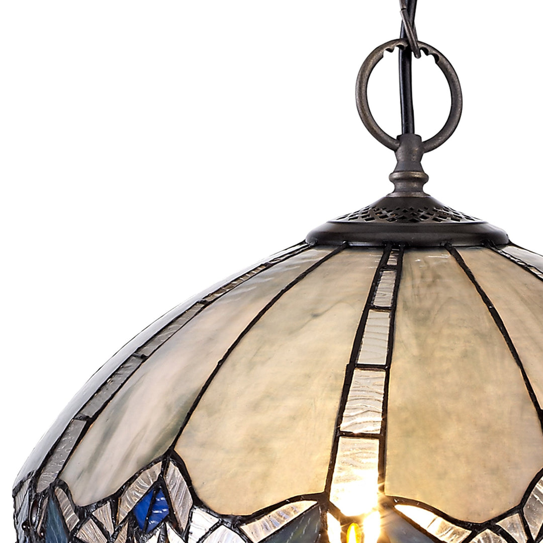 Nelson Lighting NLK01579 Ossie 2 Light Down Light Pendant With 40cm Tiffany Shade Blue/Aged Antique Brass