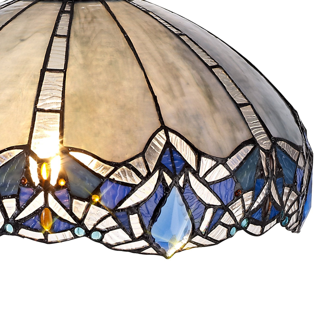 Nelson Lighting NLK01579 Ossie 2 Light Down Light Pendant With 40cm Tiffany Shade Blue/Aged Antique Brass