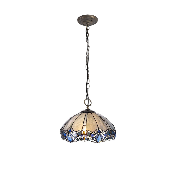 Nelson Lighting NLK01589 Ossie 3 Light Down Light Pendant With 40cm Tiffany Shade Blue/Aged Antique Brass