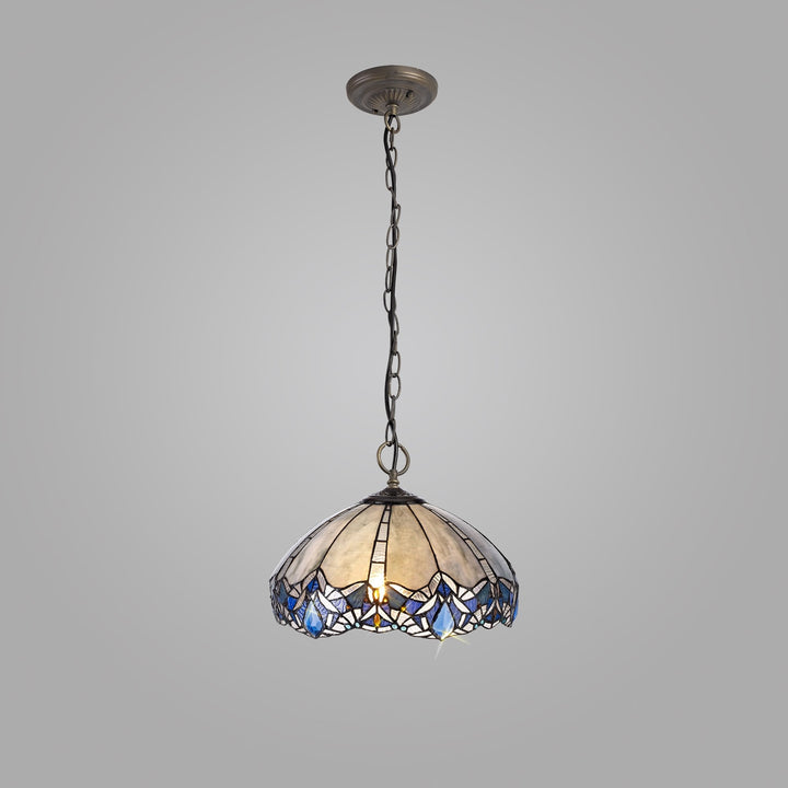 Nelson Lighting NLK01589 Ossie 3 Light Down Light Pendant With 40cm Tiffany Shade Blue/Aged Antique Brass