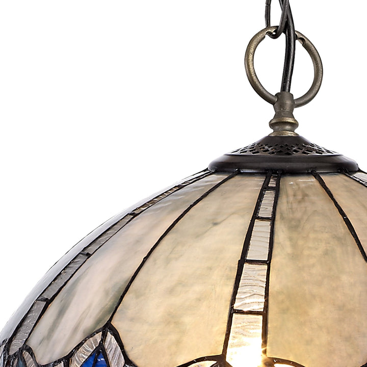 Nelson Lighting NLK01589 Ossie 3 Light Down Light Pendant With 40cm Tiffany Shade Blue/Aged Antique Brass