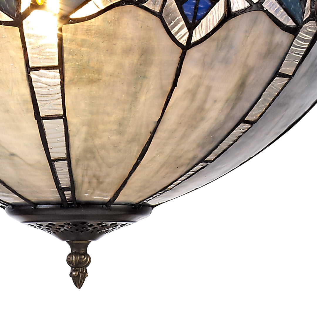 Nelson Lighting NLK01609 Ossie 2 Light Up Lighter Pendant With 40cm Tiffany Shade Blue/Aged Antique Brass