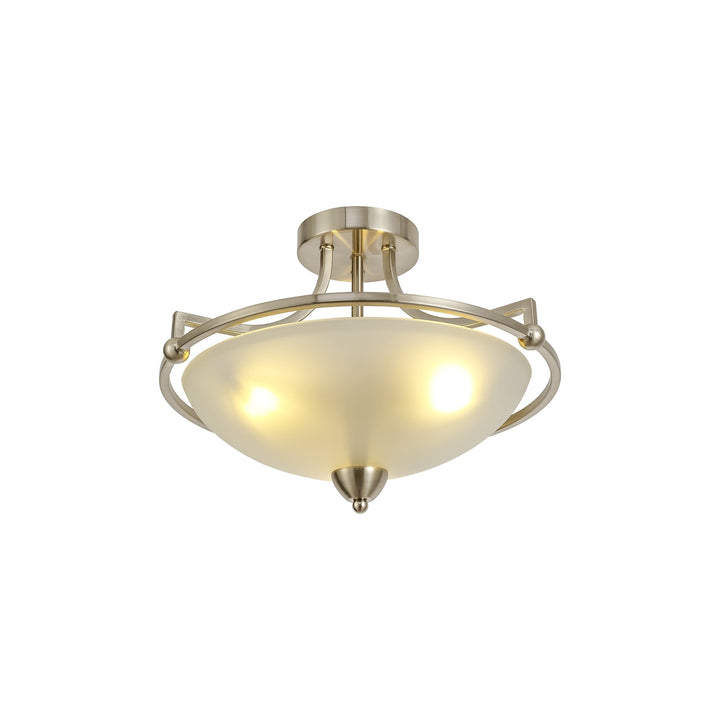 Nelson Lighting NL77529 Pinet Semi-Flush Ceiling 3 Light Satin Nickel/Frosted Glass