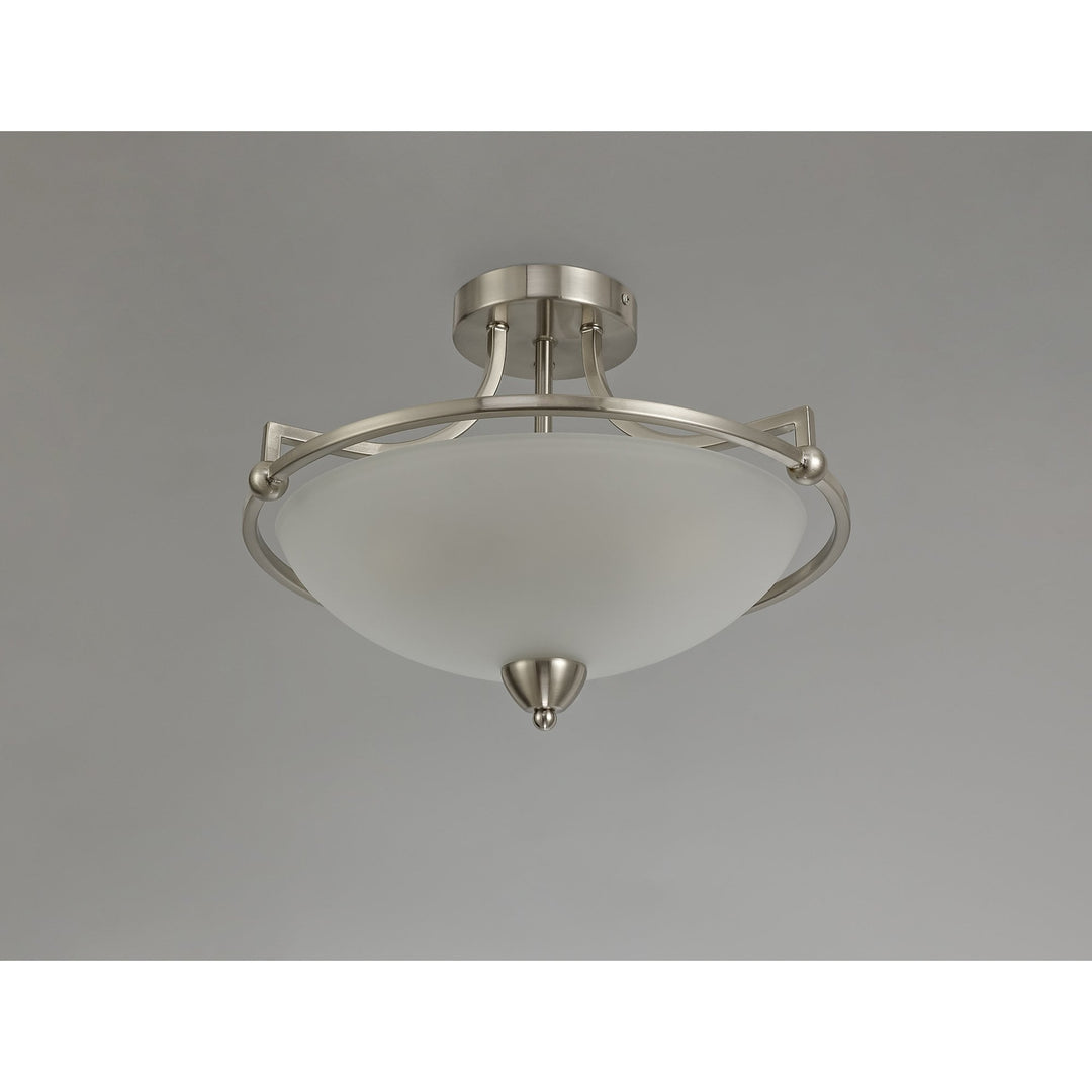 Nelson Lighting NL77529 Pinet Semi-Flush Ceiling 3 Light Satin Nickel/Frosted Glass