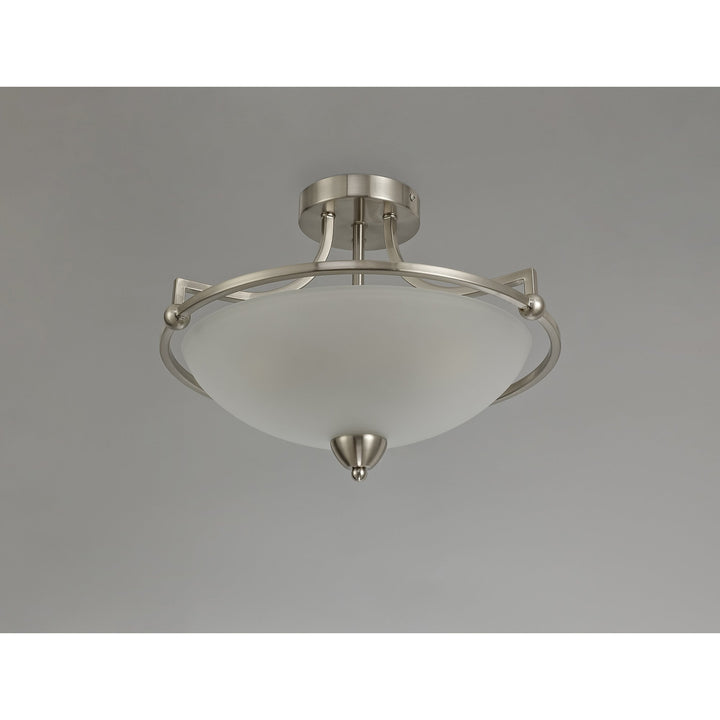 Nelson Lighting NL77529 Pinet Semi-Flush Ceiling 3 Light Satin Nickel/Frosted Glass