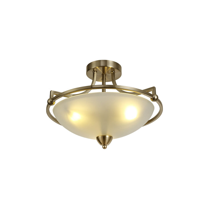 Nelson Lighting NL77539 Pinet Semi-Flush Ceiling 3 Light Antique Brass/Frosted Glass