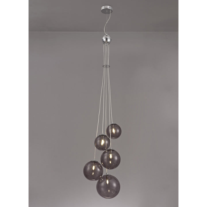 Nelson Lighting NL76589 Ravenna Pendant 5 Light Polished Chrome/Smoked Glass