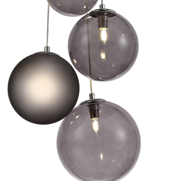 Nelson Lighting NL76589 Ravenna Pendant 5 Light Polished Chrome/Smoked Glass