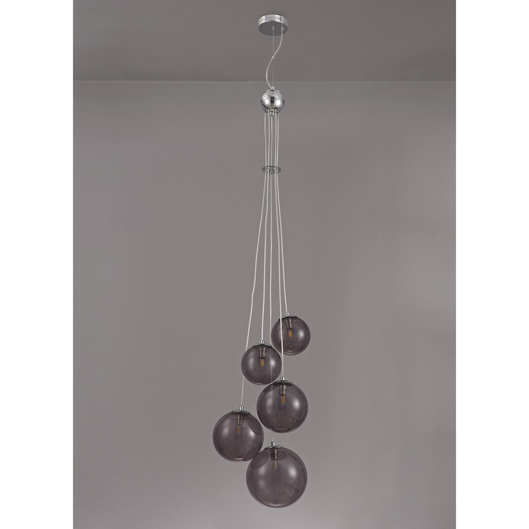 Nelson Lighting NL76589 Ravenna Pendant 5 Light Polished Chrome/Smoked Glass