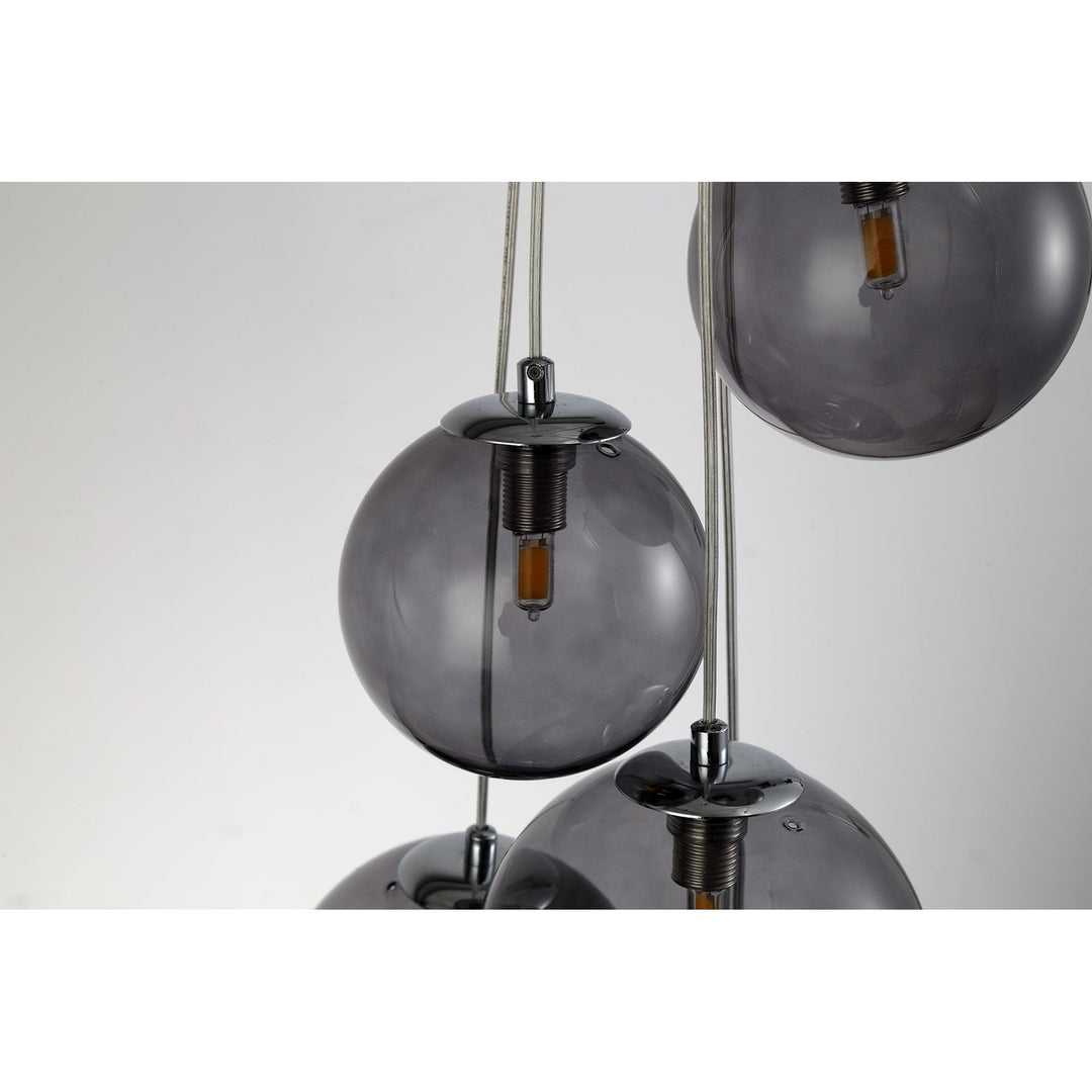 Nelson Lighting NL76589 Ravenna Pendant 5 Light Polished Chrome/Smoked Glass