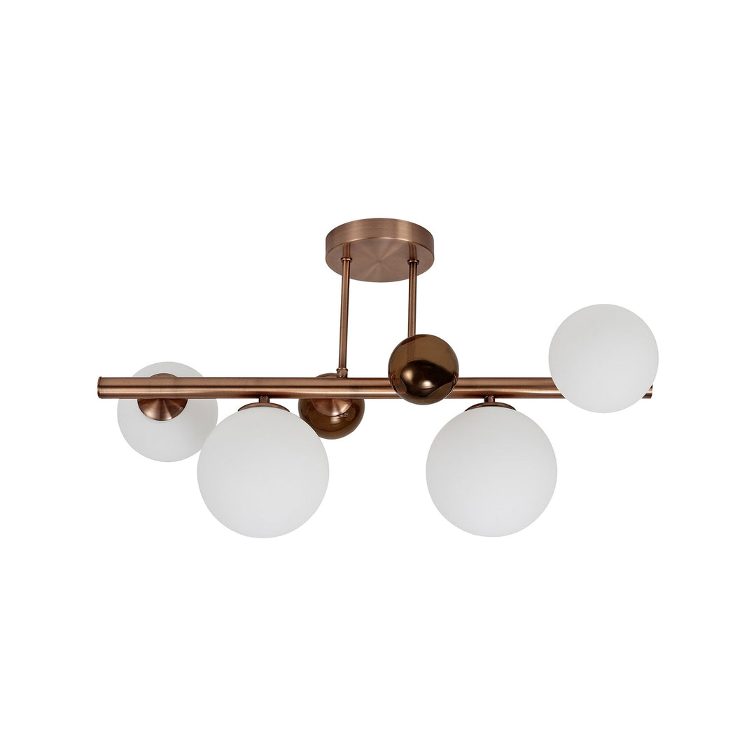 Nelson Lighting NL76659 Ravenna Semi Flush Ceiling Light 4 Light Antique Copper/Opal & Copper Glass