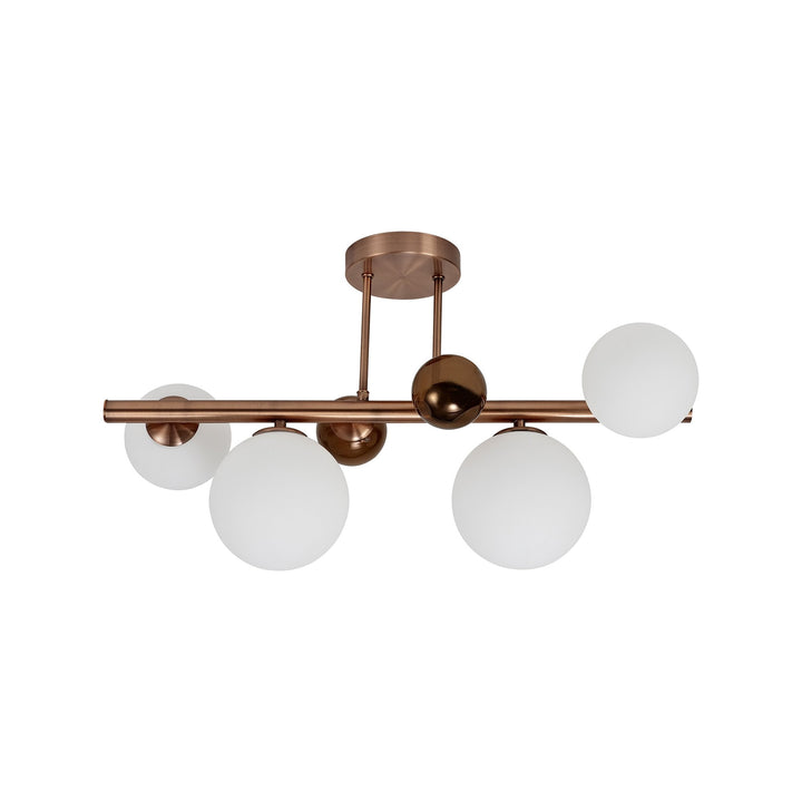 Nelson Lighting NL76659 Ravenna Semi Flush Ceiling Light 4 Light Antique Copper/Opal & Copper Glass