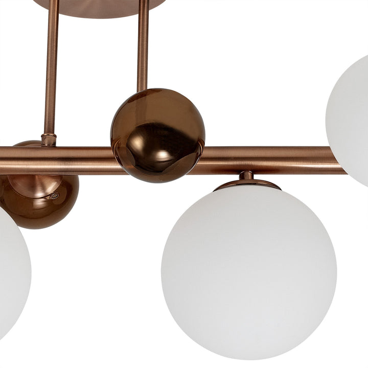 Nelson Lighting NL76659 Ravenna Semi Flush Ceiling Light 4 Light Antique Copper/Opal & Copper Glass