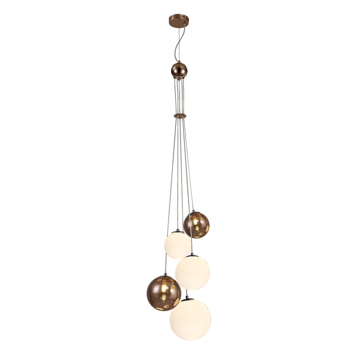 Nelson Lighting NL76669 Ravenna Pendant 5 Light Antique Copper/Opal & Copper Glass