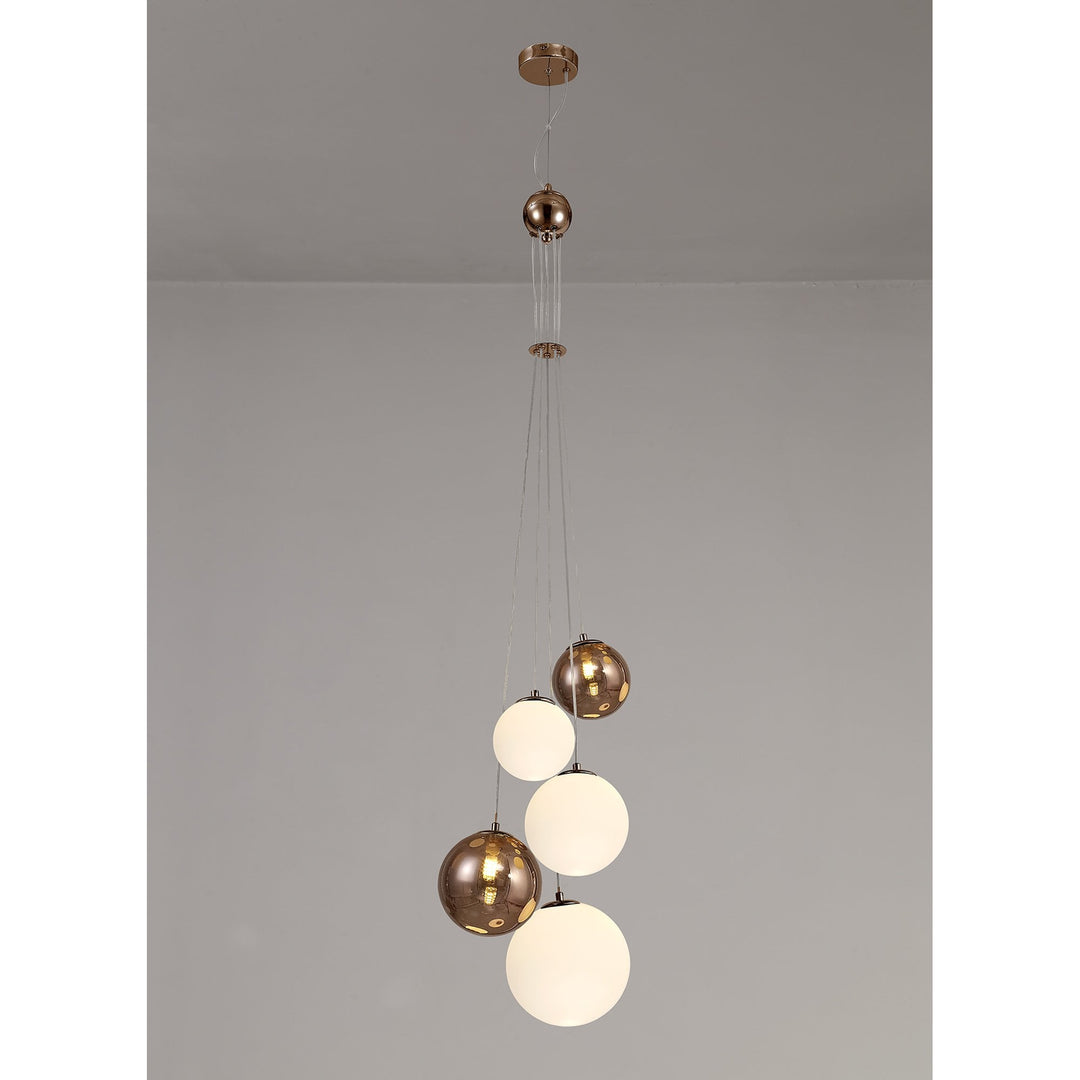 Nelson Lighting NL76669 Ravenna Pendant 5 Light Antique Copper/Opal & Copper Glass