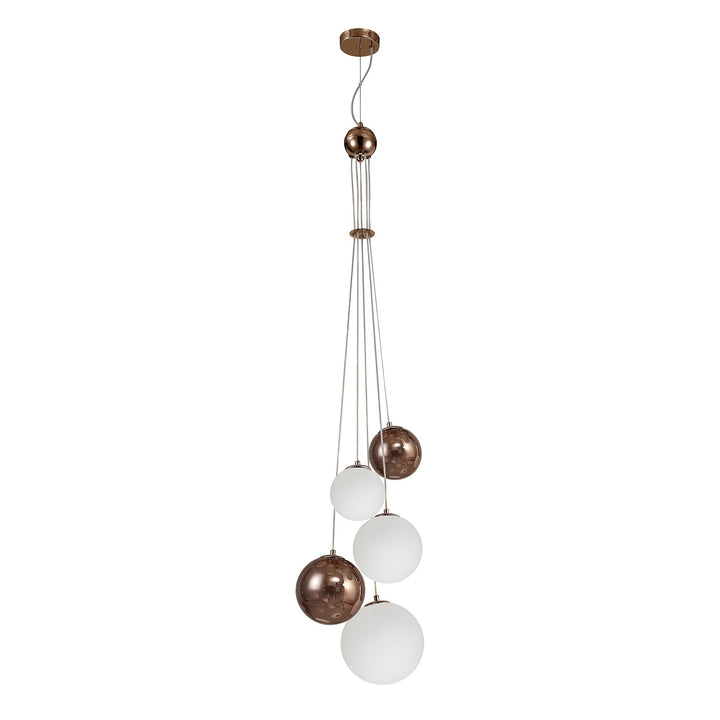 Nelson Lighting NL76669 Ravenna Pendant 5 Light Antique Copper/Opal & Copper Glass