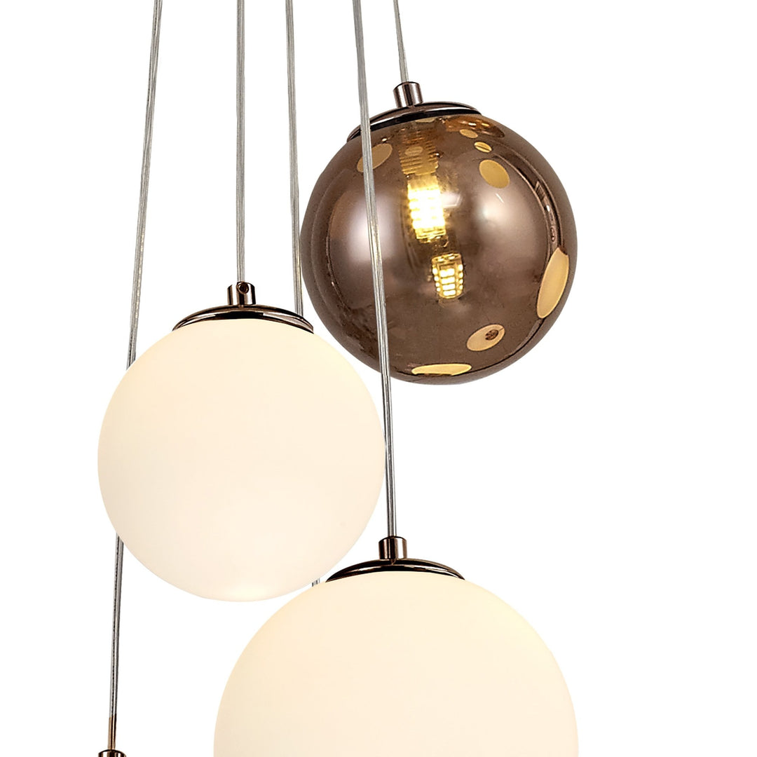 Nelson Lighting NL76669 Ravenna Pendant 5 Light Antique Copper/Opal & Copper Glass