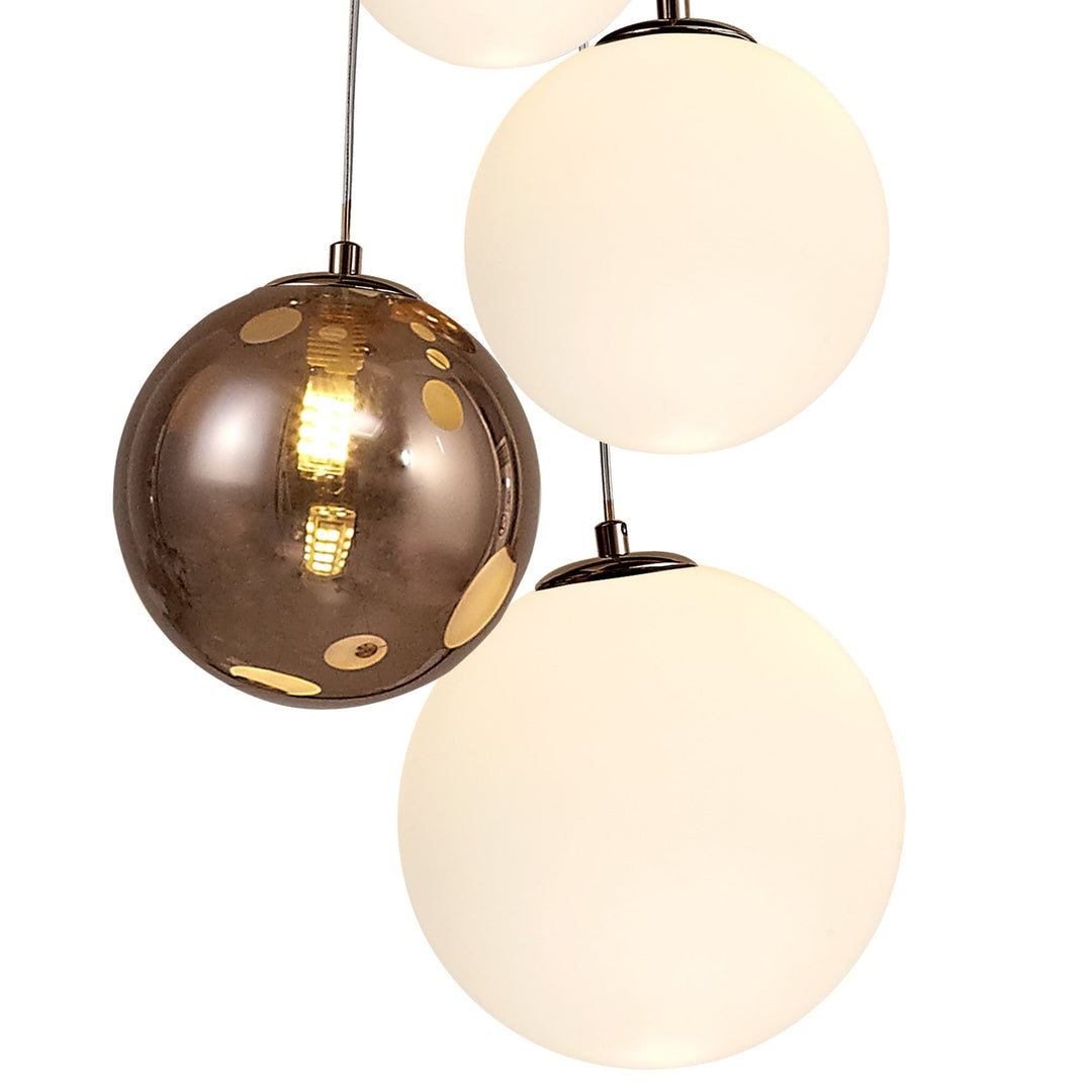 Nelson Lighting NL76669 Ravenna Pendant 5 Light Antique Copper/Opal & Copper Glass