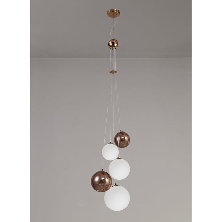 Nelson Lighting NL76669 Ravenna Pendant 5 Light Antique Copper/Opal & Copper Glass