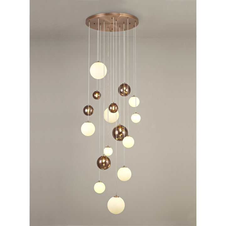 Nelson Lighting NL76679 Ravenna Pendant 16 Light Antique Copper/Opal & Copper Glass