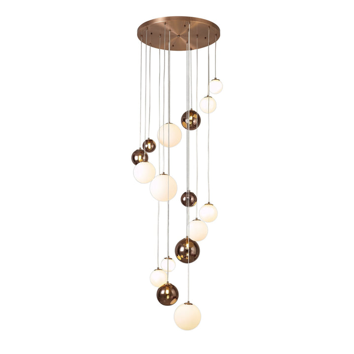 Nelson Lighting NL76679 Ravenna Pendant 16 Light Antique Copper/Opal & Copper Glass