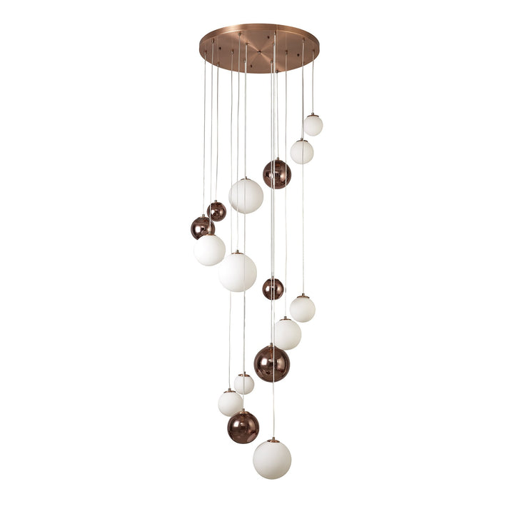 Nelson Lighting NL76679 Ravenna Pendant 16 Light Antique Copper/Opal & Copper Glass