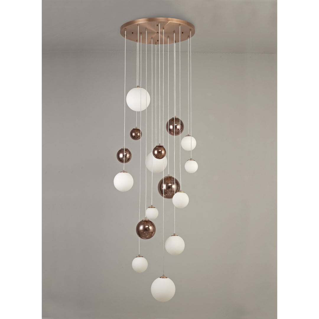 Nelson Lighting NL76679 Ravenna Pendant 16 Light Antique Copper/Opal & Copper Glass