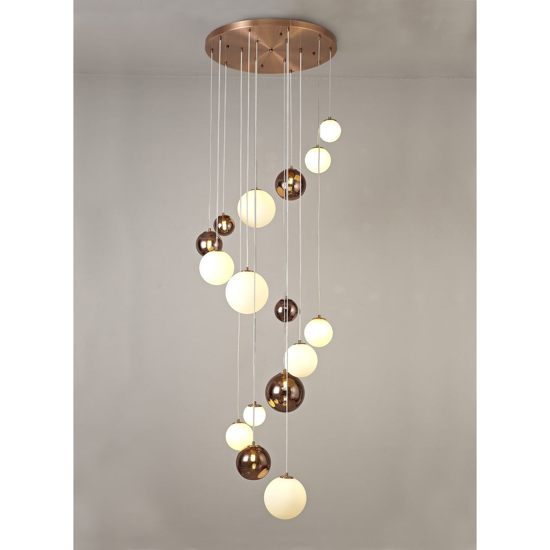 Nelson Lighting NL76679 Ravenna Pendant 16 Light Antique Copper/Opal & Copper Glass