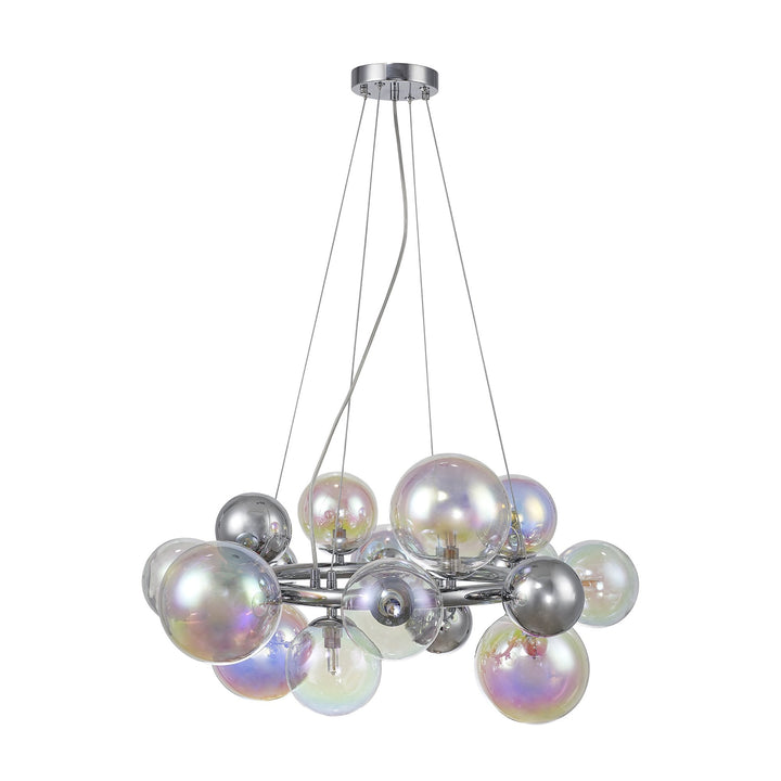 Nelson Lighting NL83139 Regent 12 Light Circular Pendant Polished Chrome Iridescent Glass