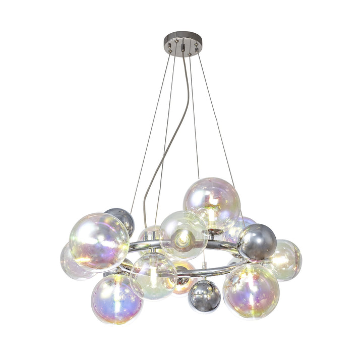 Nelson Lighting NL83139 Regent 12 Light Circular Pendant Polished Chrome Iridescent Glass