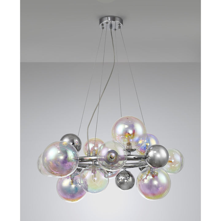 Nelson Lighting NL83139 Regent 12 Light Circular Pendant Polished Chrome Iridescent Glass