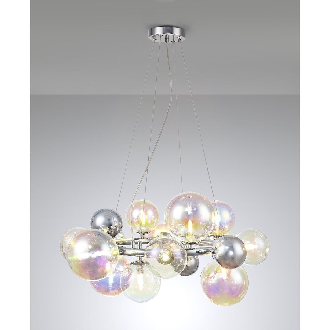 Nelson Lighting NL83139 Regent 12 Light Circular Pendant Polished Chrome Iridescent Glass