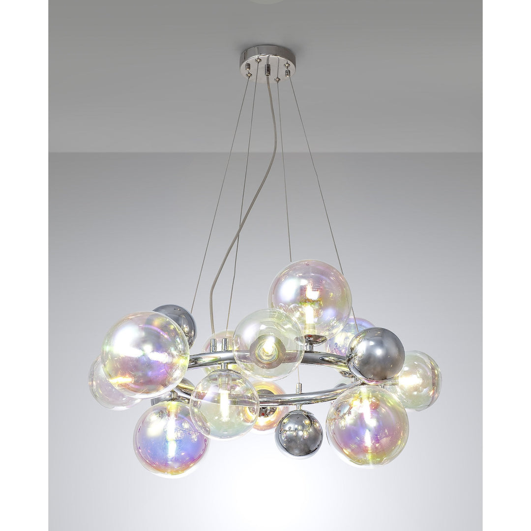 Nelson Lighting NL83139 Regent 12 Light Circular Pendant Polished Chrome Iridescent Glass