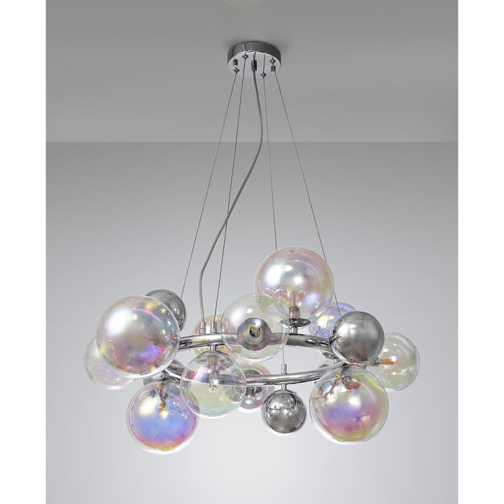 Nelson Lighting NL83139 Regent 12 Light Circular Pendant Polished Chrome Iridescent Glass