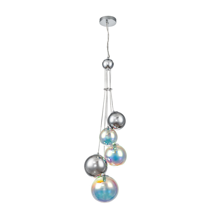 Nelson Lighting NL84279 Regent Pendant 5 Light Polished Chrome/Iridescent Glass