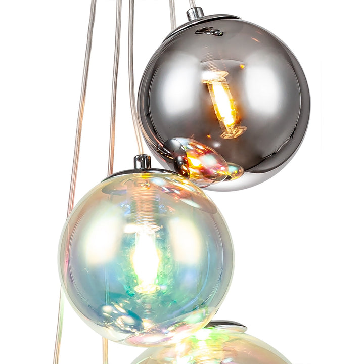 Nelson Lighting NL84279 Regent Pendant 5 Light Polished Chrome/Iridescent Glass