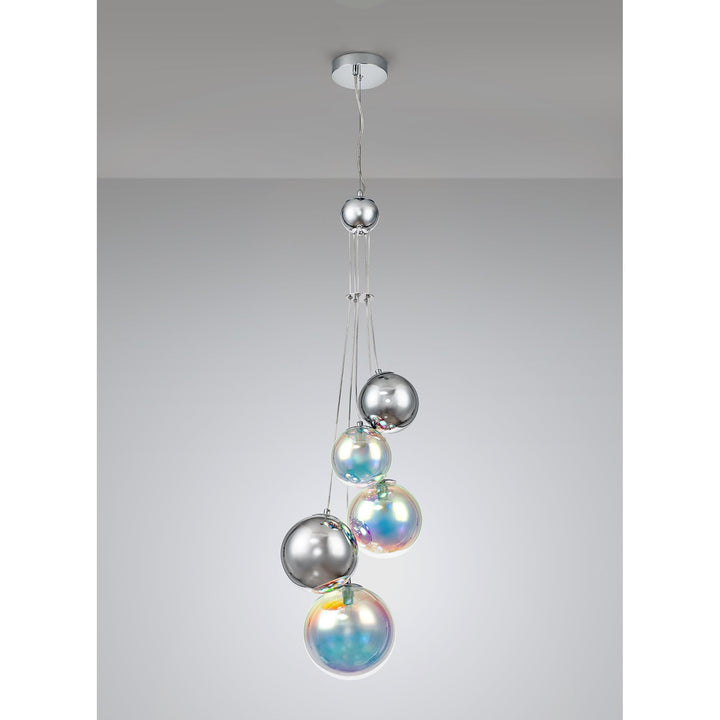 Nelson Lighting NL84279 Regent Pendant 5 Light Polished Chrome/Iridescent Glass