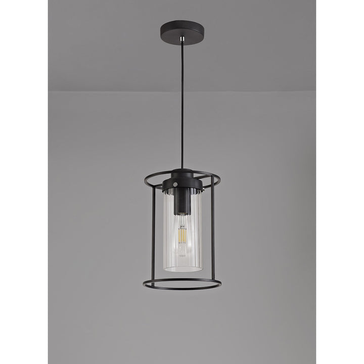 Nelson Lighting NL75859 Riannon Single Pendant 1 Light Black/Clear Glass