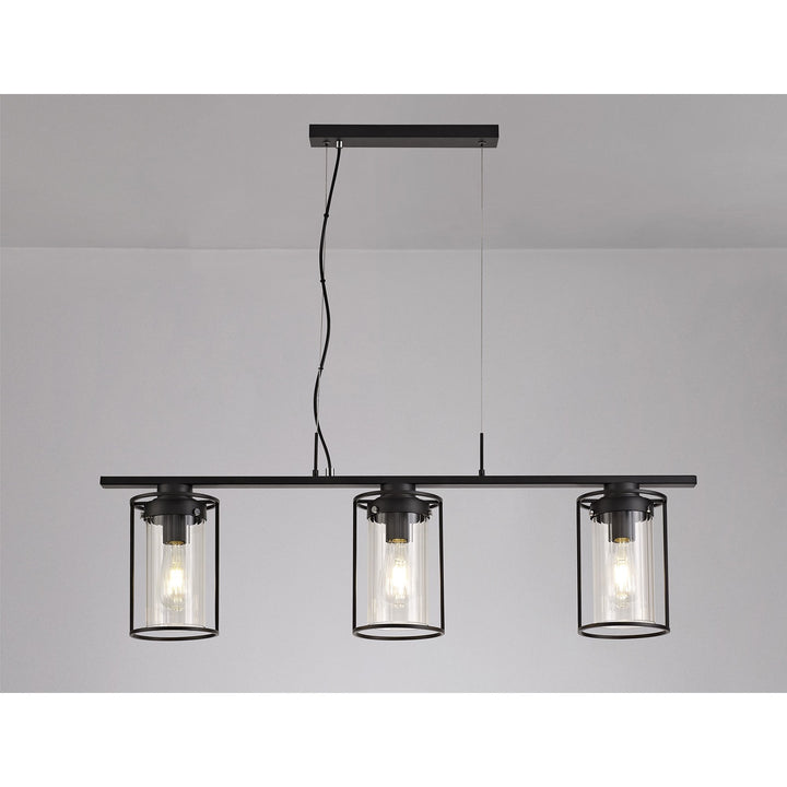 Nelson Lighting NL75869 Riannon Linear Pendant 3 Light Black/Clear Glass