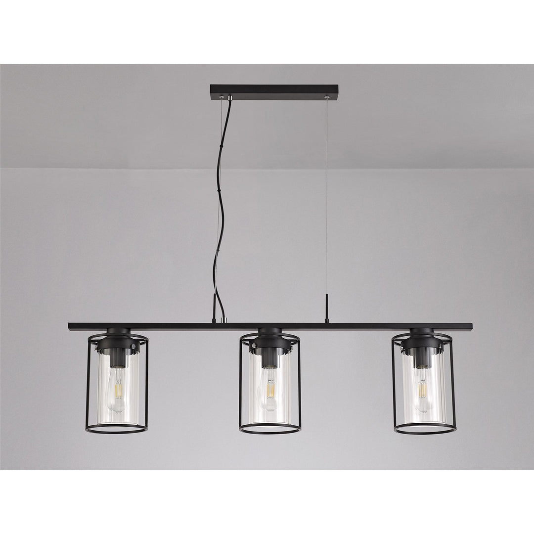 Nelson Lighting NL75869 Riannon Linear Pendant 3 Light Black/Clear Glass