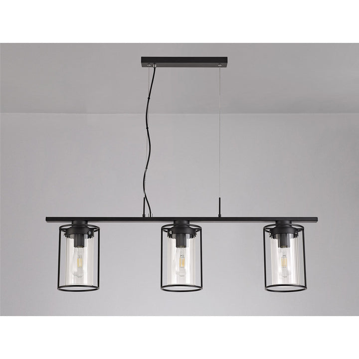 Nelson Lighting NL75869 Riannon Linear Pendant 3 Light Black/Clear Glass