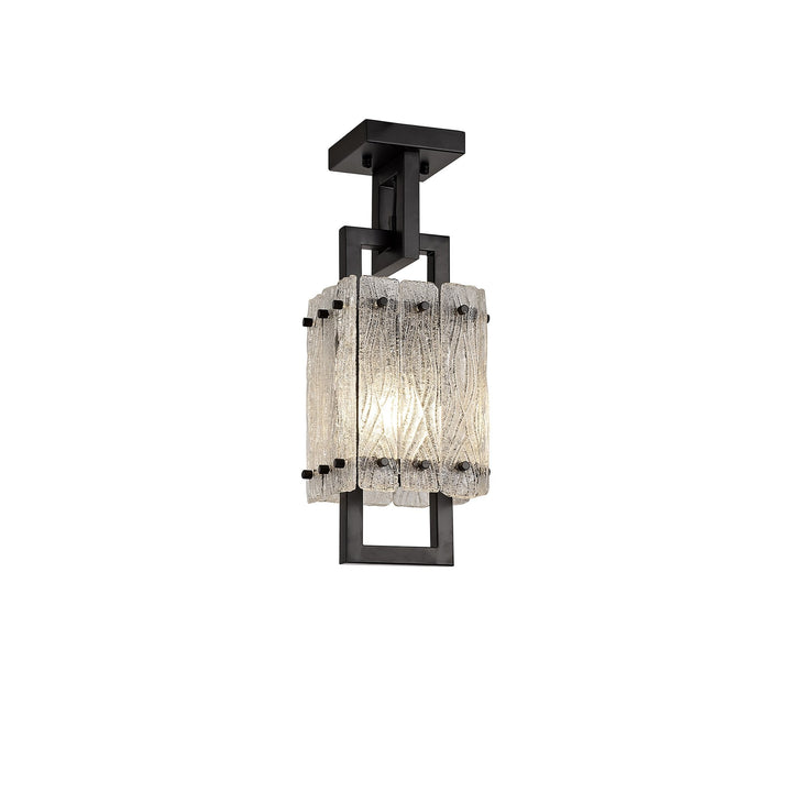 Nelson Lighting NL76839 Sorrel Small Square Pendant 1 Light Matt Black/Crystal Sand Glass