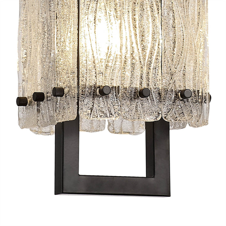 Nelson Lighting NL76839 Sorrel Small Square Pendant 1 Light Matt Black/Crystal Sand Glass