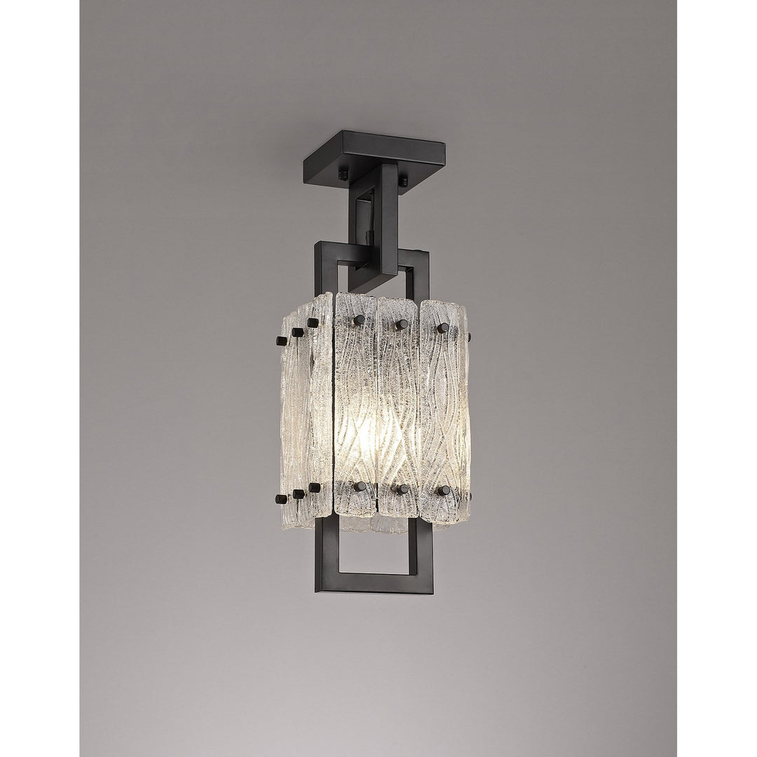 Nelson Lighting NL76839 Sorrel Small Square Pendant 1 Light Matt Black/Crystal Sand Glass