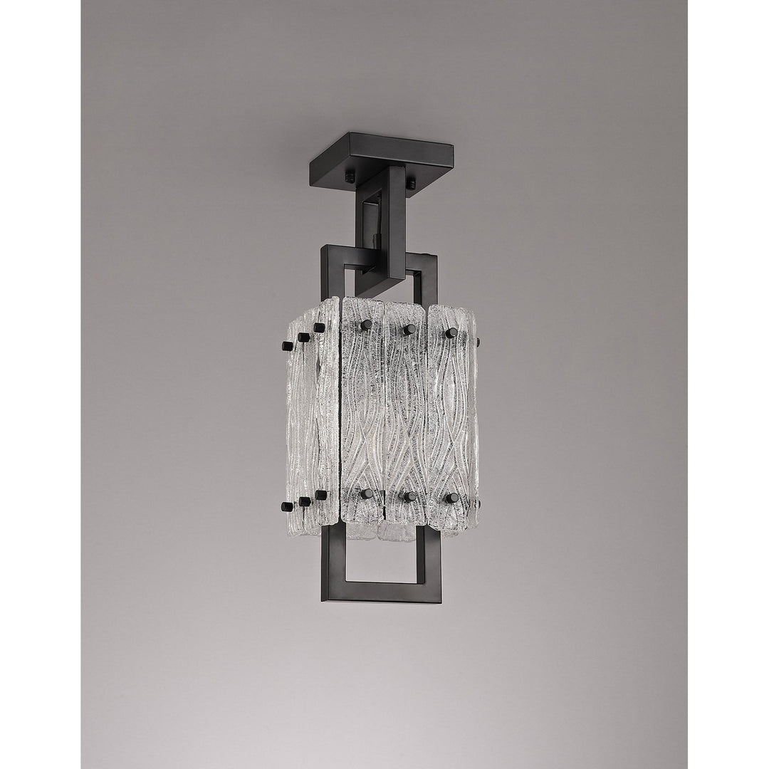 Nelson Lighting NL76839 Sorrel Small Square Pendant 1 Light Matt Black/Crystal Sand Glass