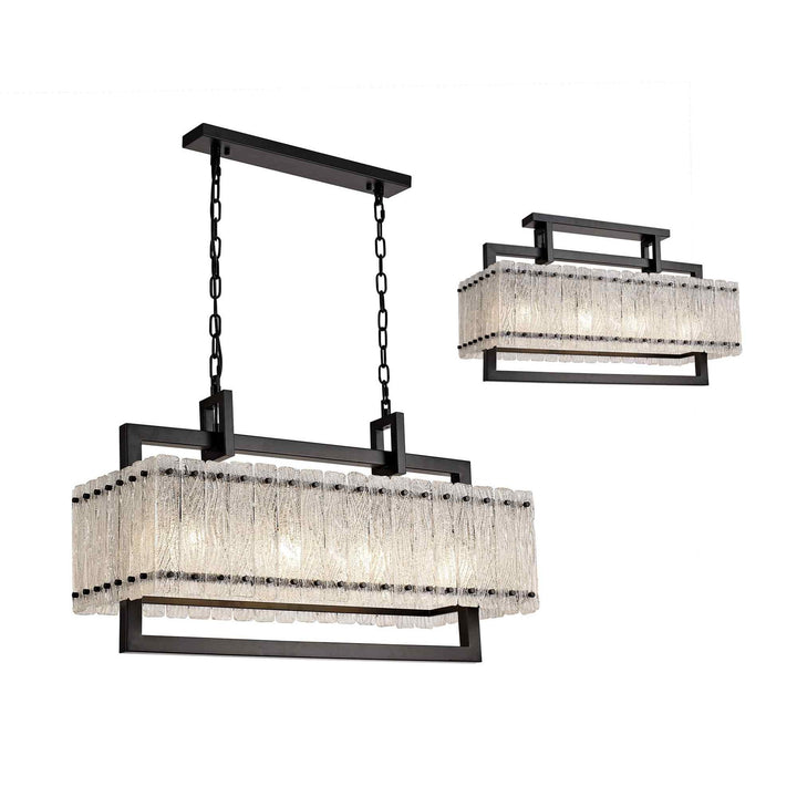 Nelson Lighting NL76859 Sorrel Medium Rectangular Pendant 8 Light Matt Black/Crystal Sand Glass