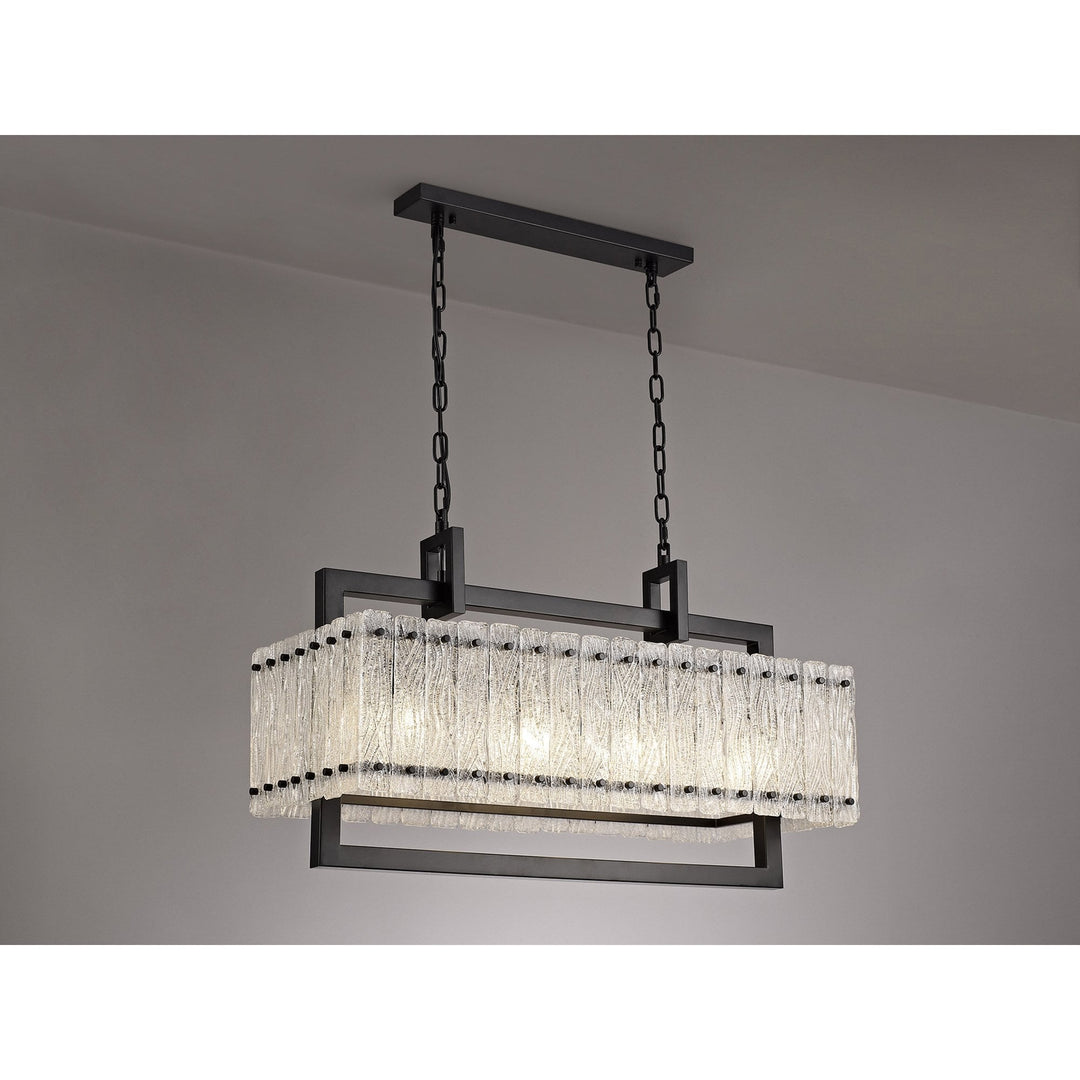 Nelson Lighting NL76859 Sorrel Medium Rectangular Pendant 8 Light Matt Black/Crystal Sand Glass