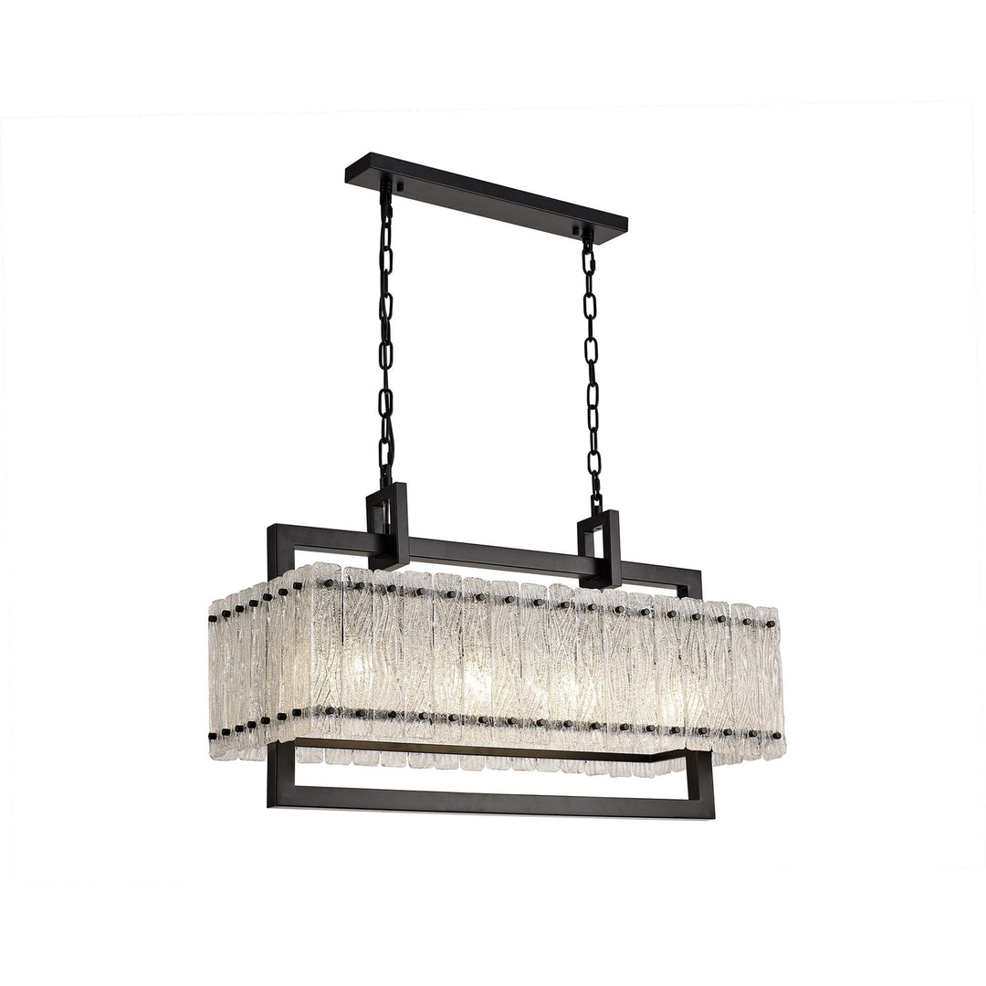 Nelson Lighting NL76859 Sorrel Medium Rectangular Pendant 8 Light Matt Black/Crystal Sand Glass